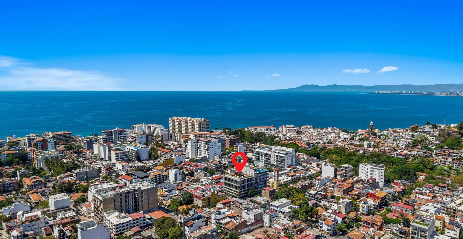 Aerial view of Romantic Zone towards the sea